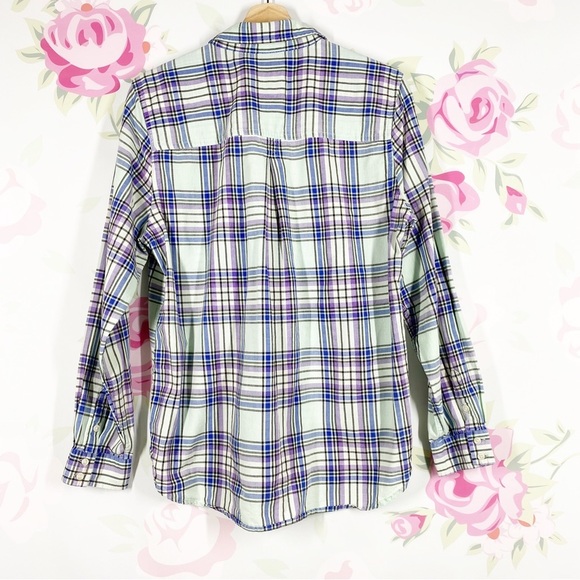 American Eagle Outfitters AEO Checkered Plaid Boyfriend Button Down Shirt L - Picture 7 of 11